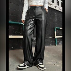 SHEIN - Women's Black Leather Flare Pants